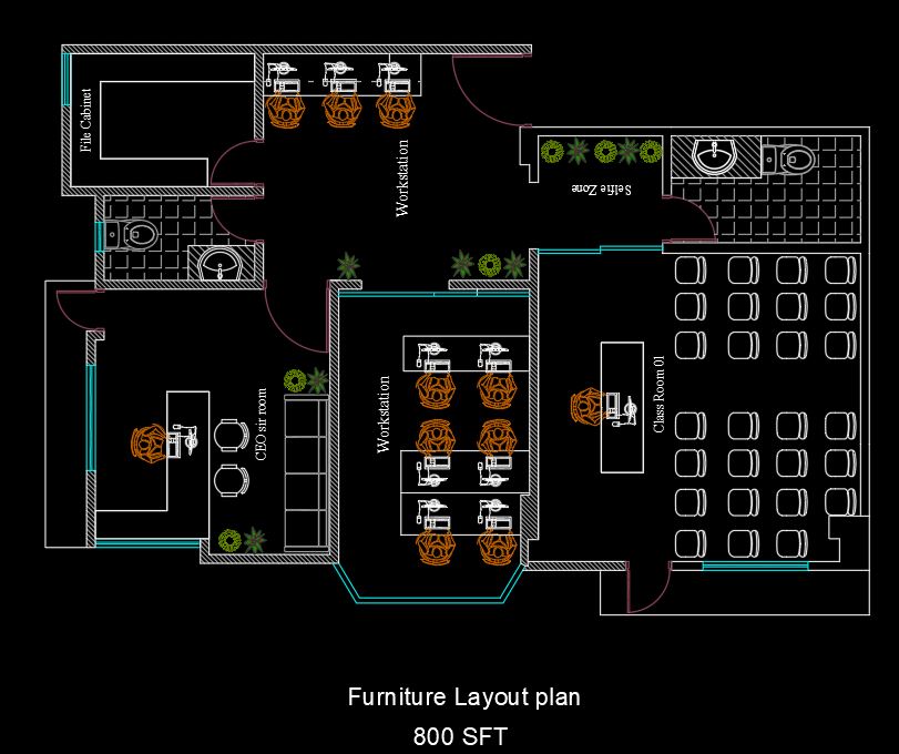 Office Furniture Layout Plan CAD DWG Free